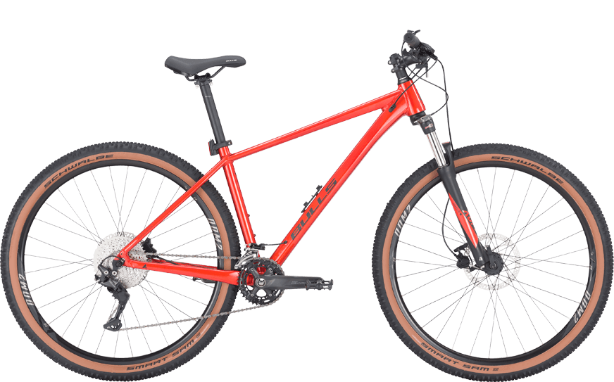 Rotes MTB mit Federgabel und Hydraulischen Scheibenbremsen